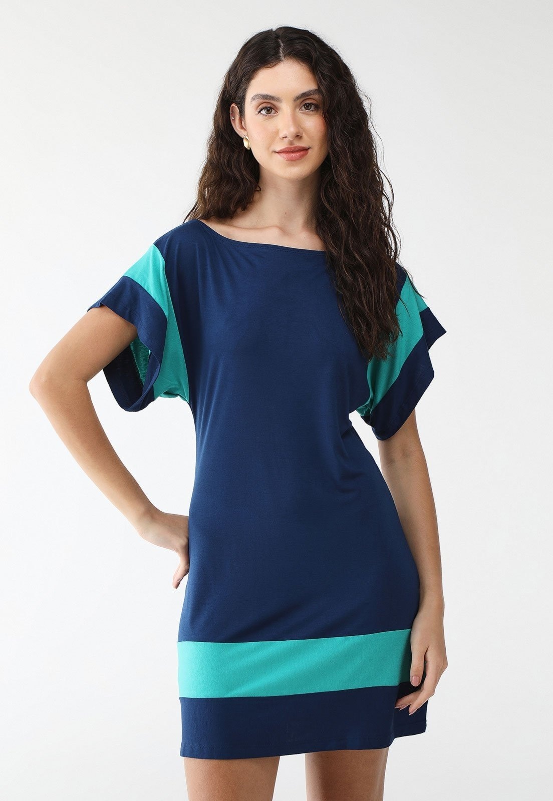 Imagem principal Vestido Viscolycra Maria Paes Curto Marinho e Verde Maria Paes azul marinho verde