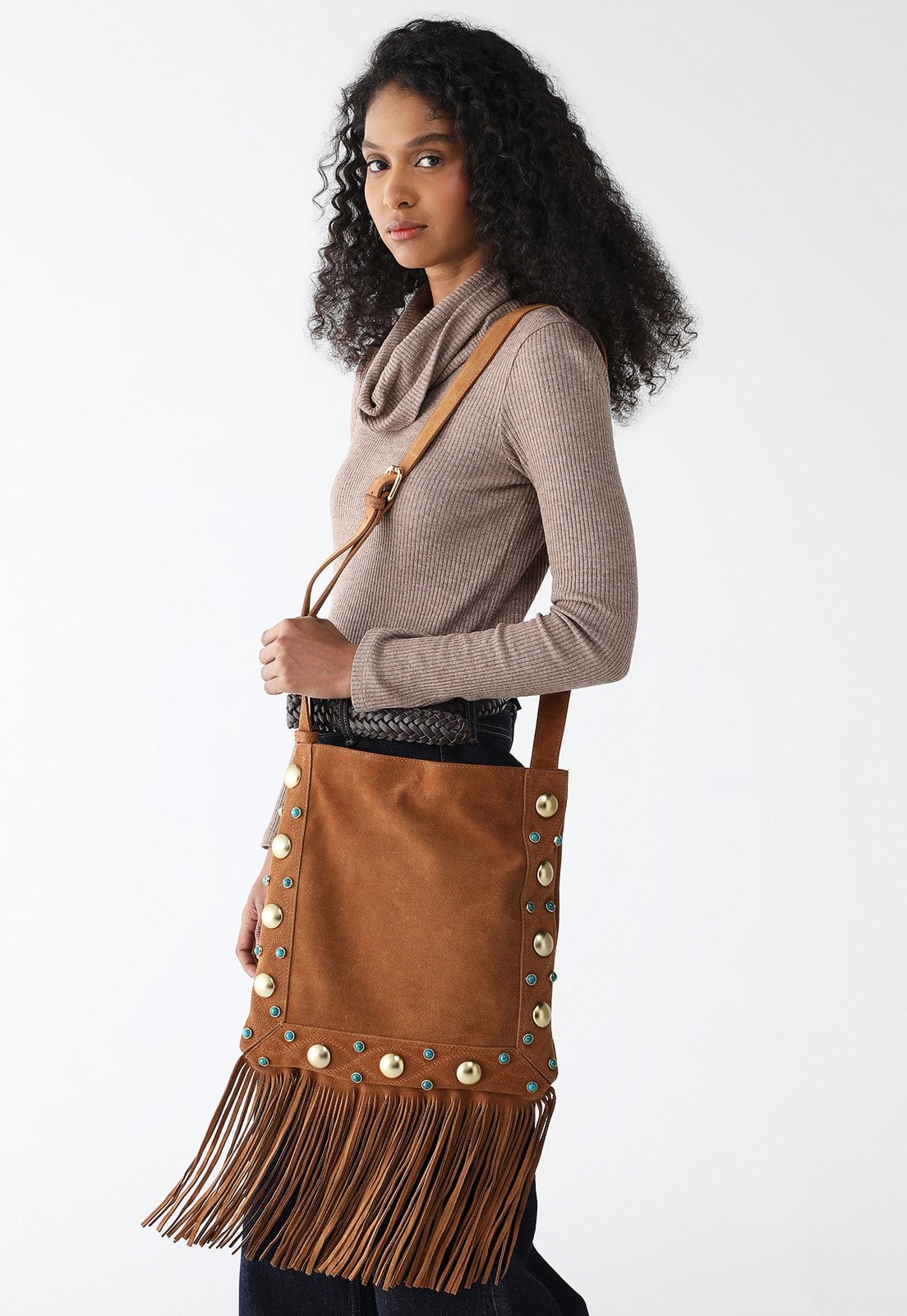 Imagem principal Bolsa Tiracolo Luiza Barcelos Alça Ajustável Com Franja Luiza Barcelos bege