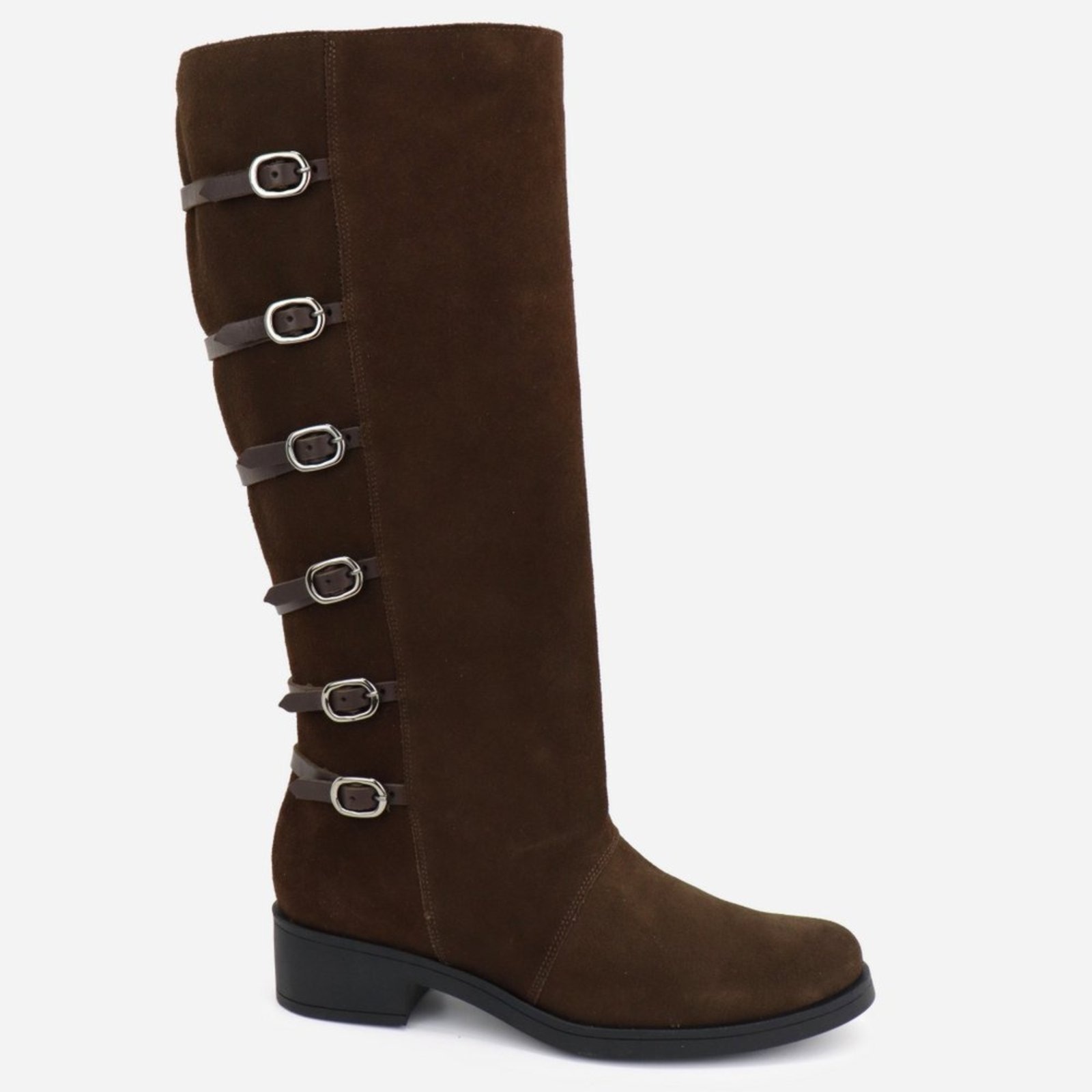 Imagem principal Bota Cano Longo Montaria Feminina Couro Legitimo Fivelas Ajustáveis Couro Conforto Camurça Expresso MARIA PAULA café