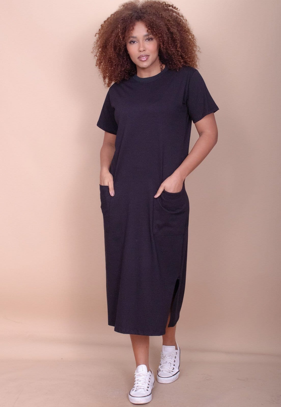 Vestido Cabanafree Midi Algodão Manga Curta 02 Bolsos