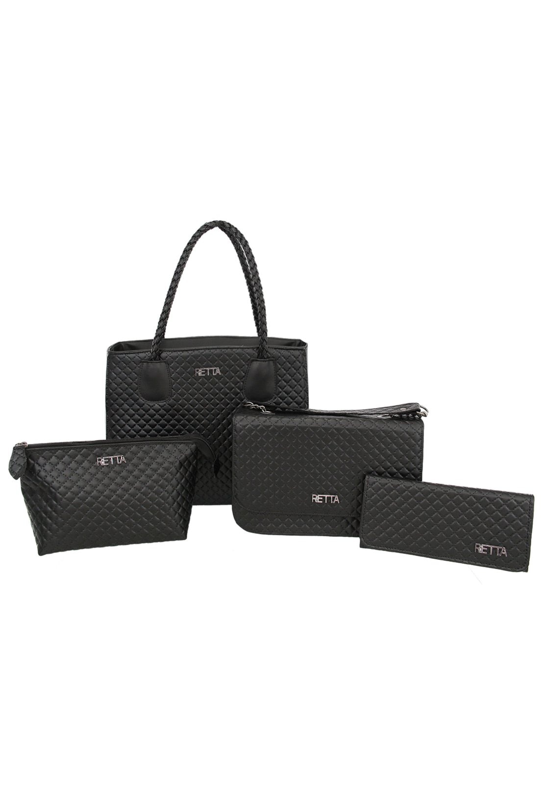 Imagem principal Kit 4 Peças Retta Bolsa Baú grande, Bolsa Baú pequena, Necessaire e Carteira Preta Retta Shoes preto