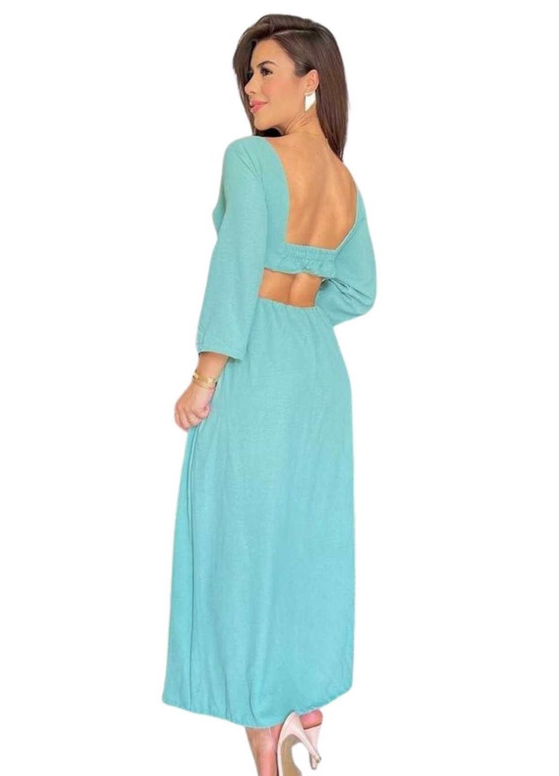 Imagem principal Vestido Chanty Midi Manga 3/4 Viscose Cia do Vestido verde/verde oliva