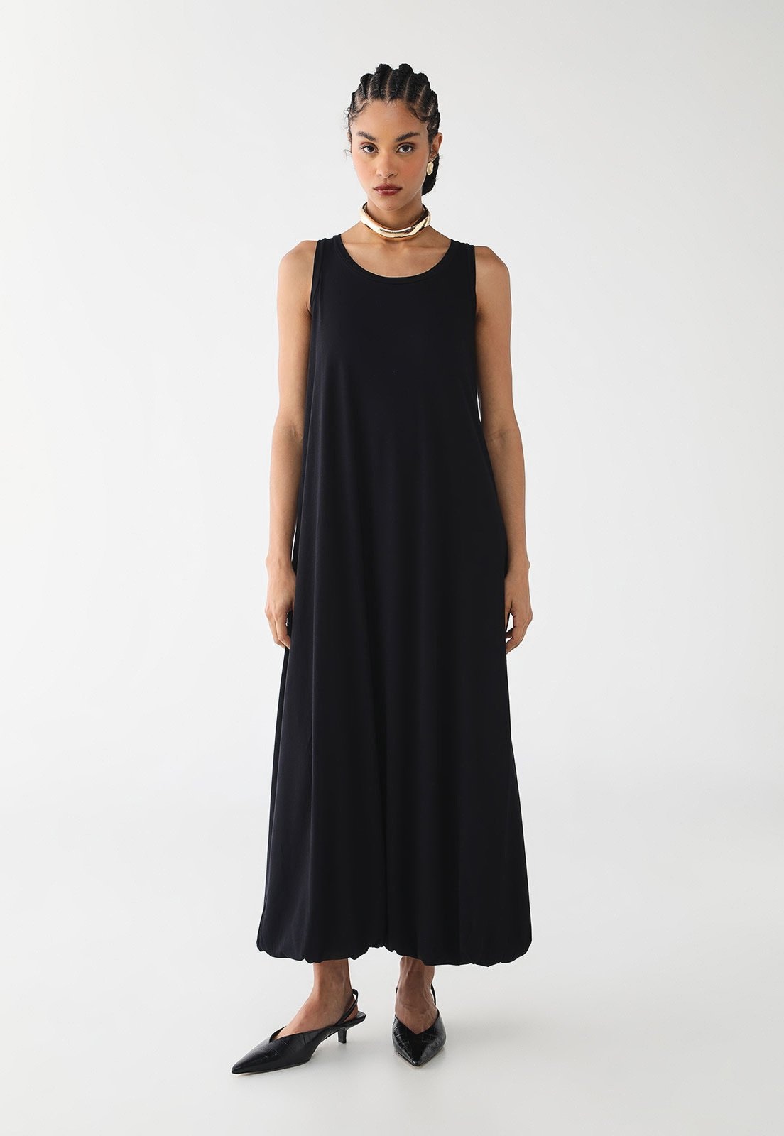 Imagem principal Vestido Midi Feminino CaCay Balonê Nadador CaCay preto