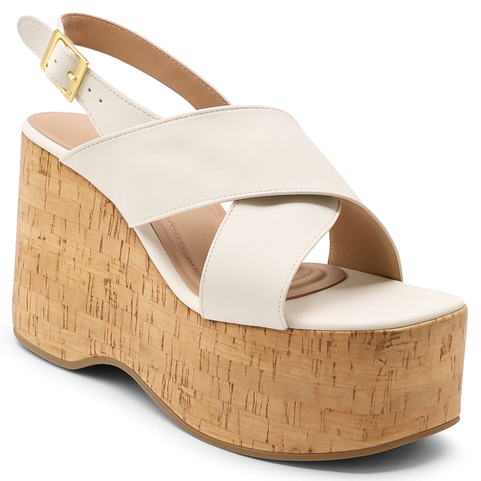 Sandália Anabela Feminina Plataforma Cortiça Tendência Verão Off White 182175