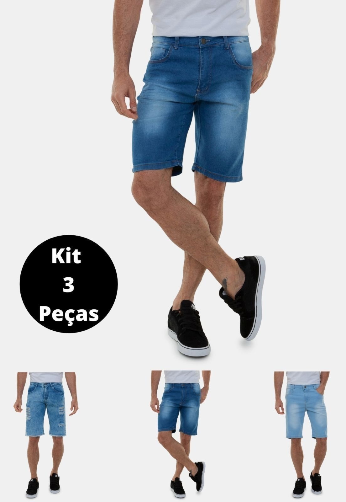 Imagem principal Kit 3 Bermuda Jeans Tradicional Versatti Fresno Versatti Jeans azul