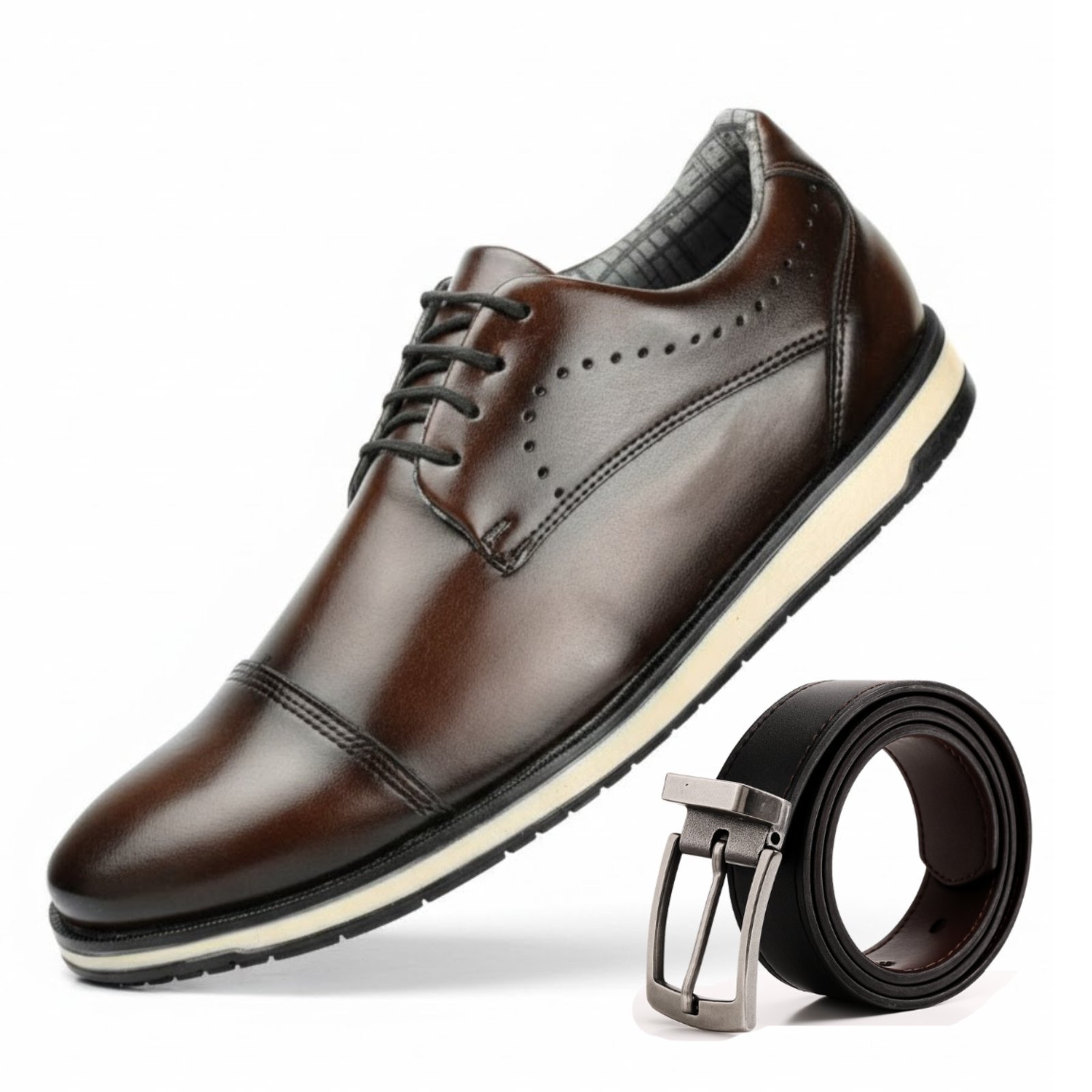 Imagem principal Sapato Social Sapatofran Masculino Oxford + Cinto Kit Café Sapatofran marrom