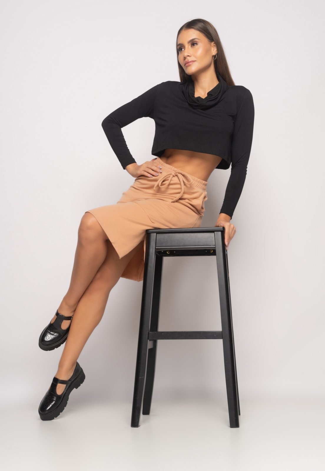 Imagem principal Saia Midi Com Recortes Malha Comfort Salvatore Fashion Salvatore Fashion bege