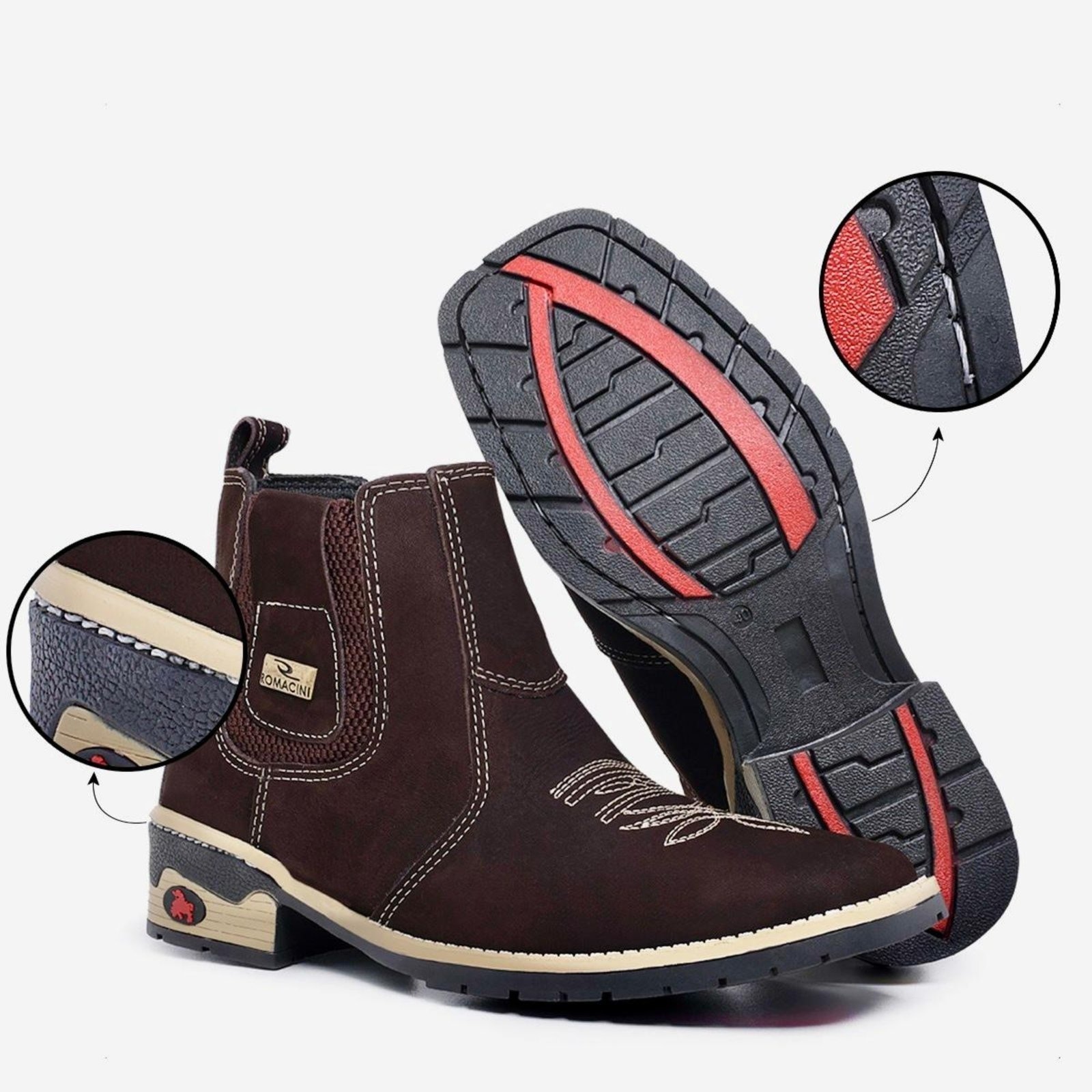 Imagem principal Botina Texana Masculina em Couro Solado Costurado ZAFREM marrom