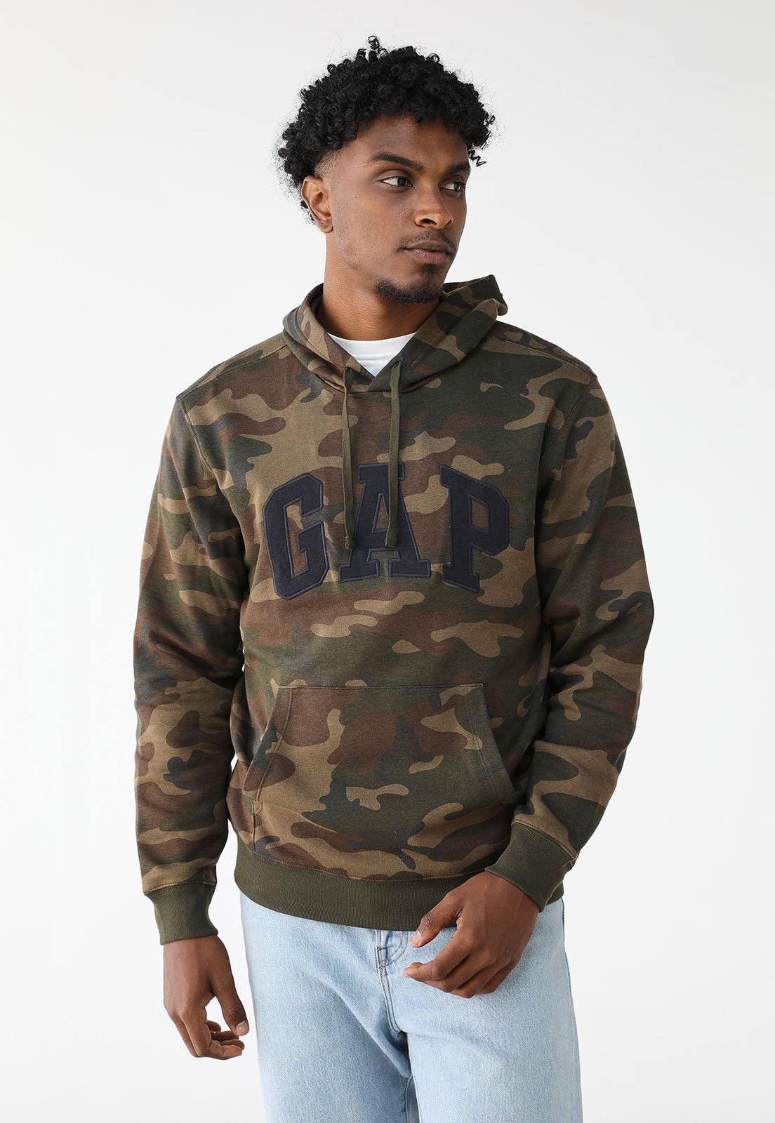 Imagem principal Blusa de Moletom Flanelada Fechada GAP Reta Camuflada Com Capuz GAP verde