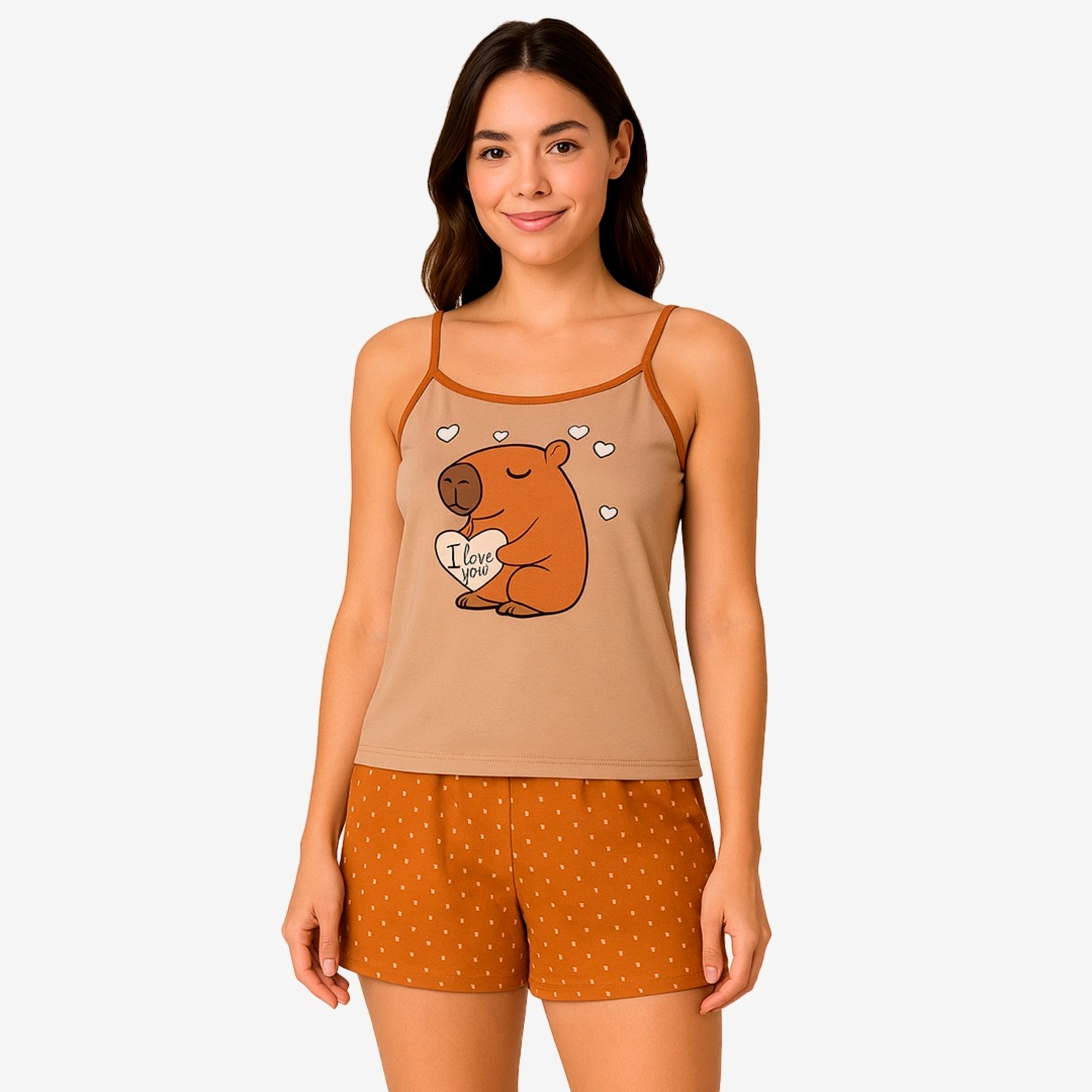 Imagem principal Kit 2 Conjunto de Verão Gabi Lingerie Capivara Baby Doll Elegante Alcinha Estampado Pijama Sensual Gabi Lingerie multicolorido