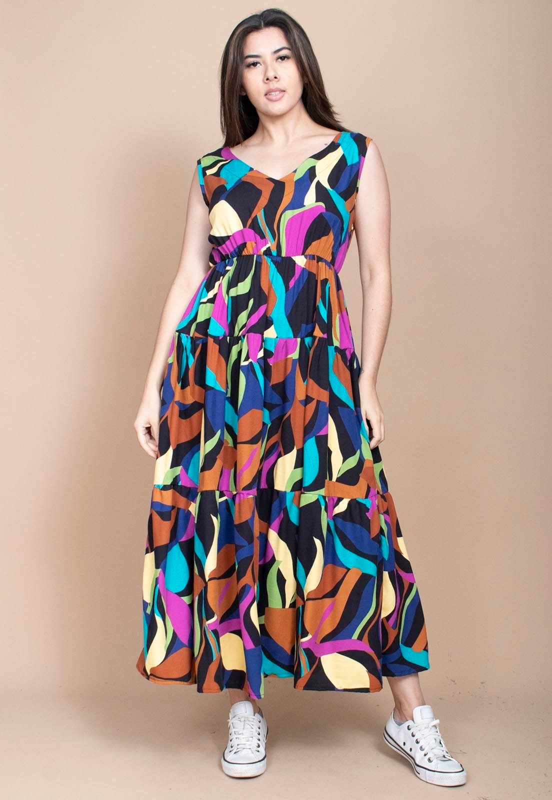 Imagem principal Vestido Cabanafree Regata Longo Peri Viscose Camadas Estampa Aurora Urbana Cabanafree azul/estampado/preto/rosa/verde