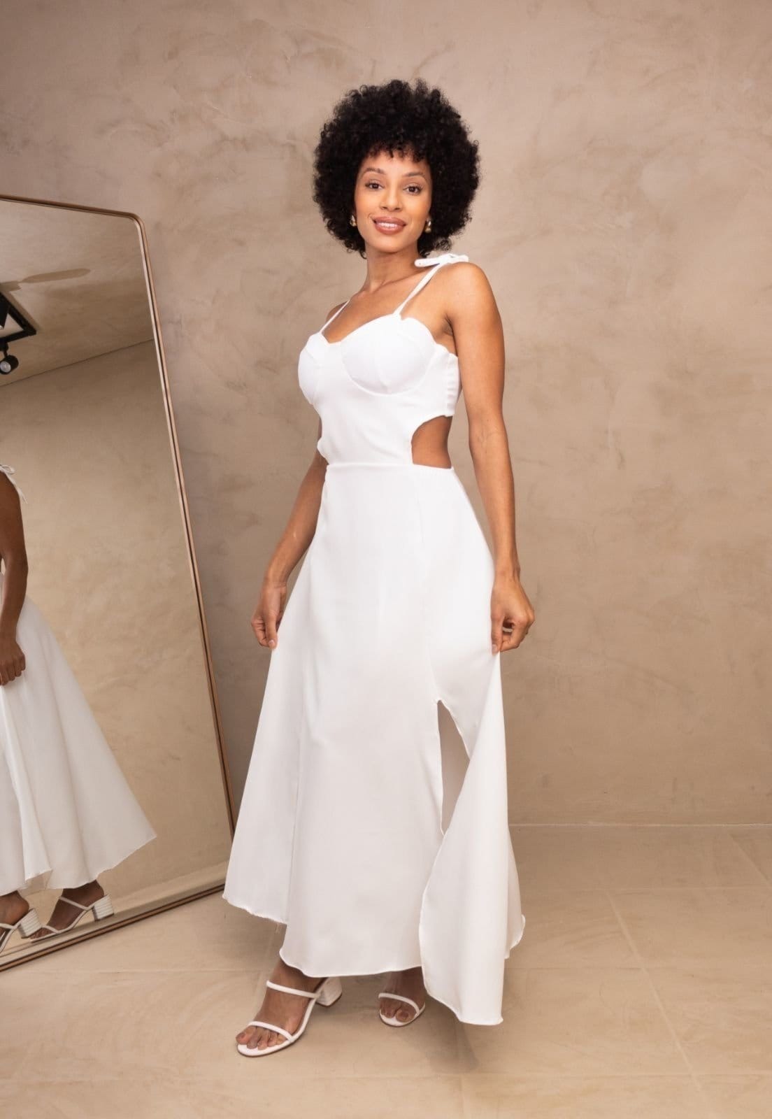 Vestido Midi Abertura Lateral Cut Out Alfaiataria Elegante Cleyz