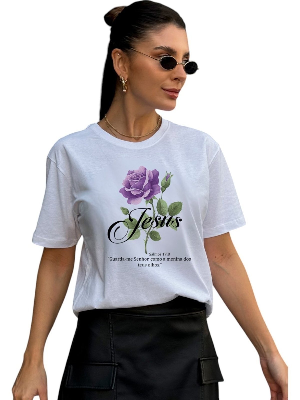 Imagem principal Camiseta Cianitas Branca Estampa Salmo 17-8 1 Cianitas branco