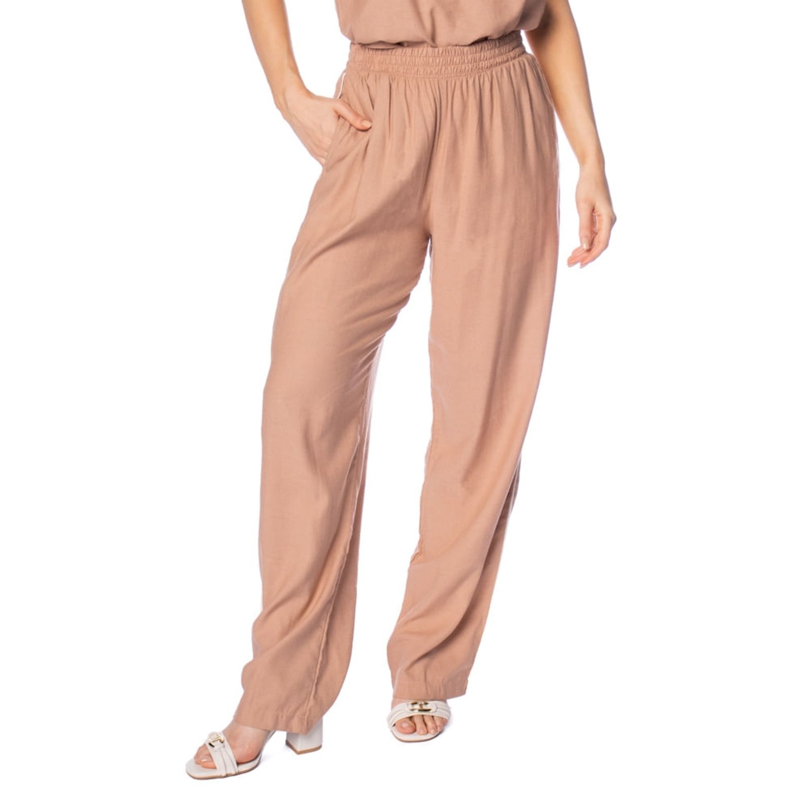 Imagem principal Calça Feminina Giraffe Linho Reta Filete Lateral Claro Giraffe marrom