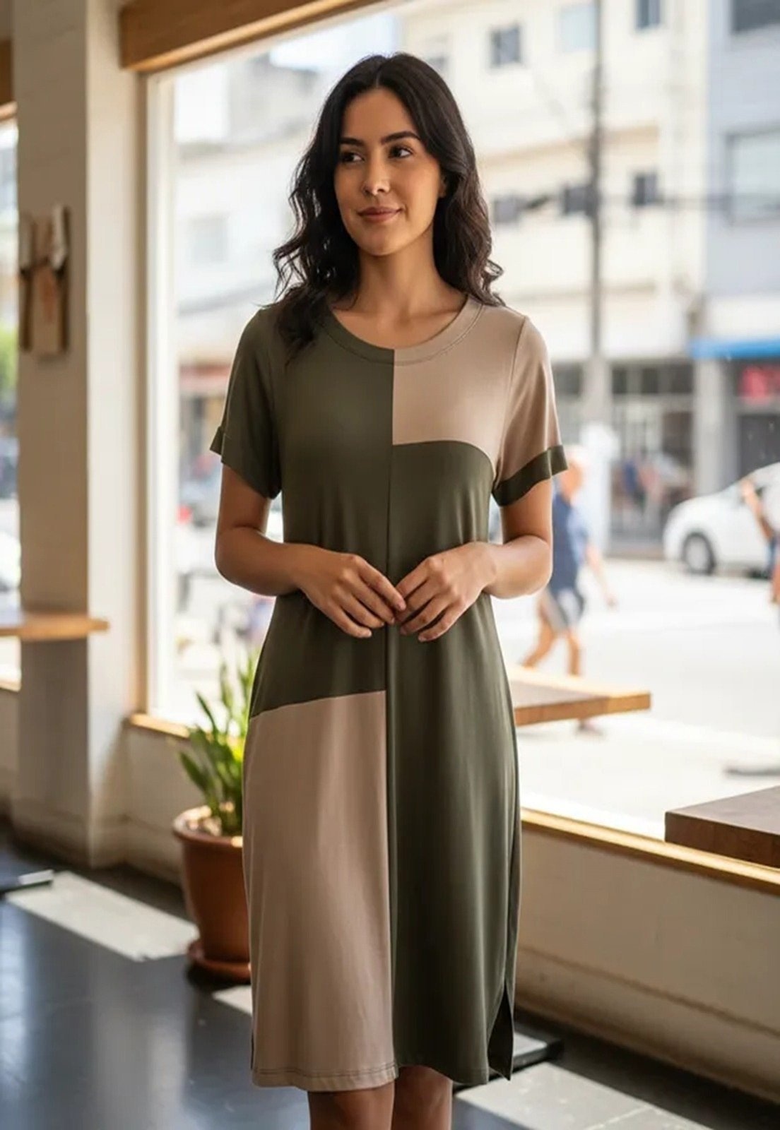 Imagem principal Vestido Malha Amazonia Vital Terra Serena Midi Plus Musgo com Areia Amazonia Vital verde