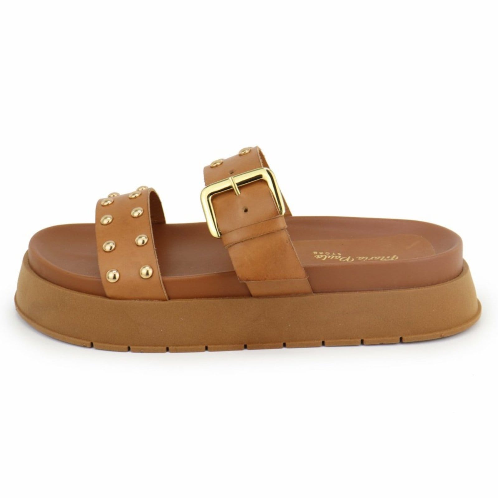 Sandália Papete Flatform Feminina Conforto em Couro Cravo Maria Paula Camel