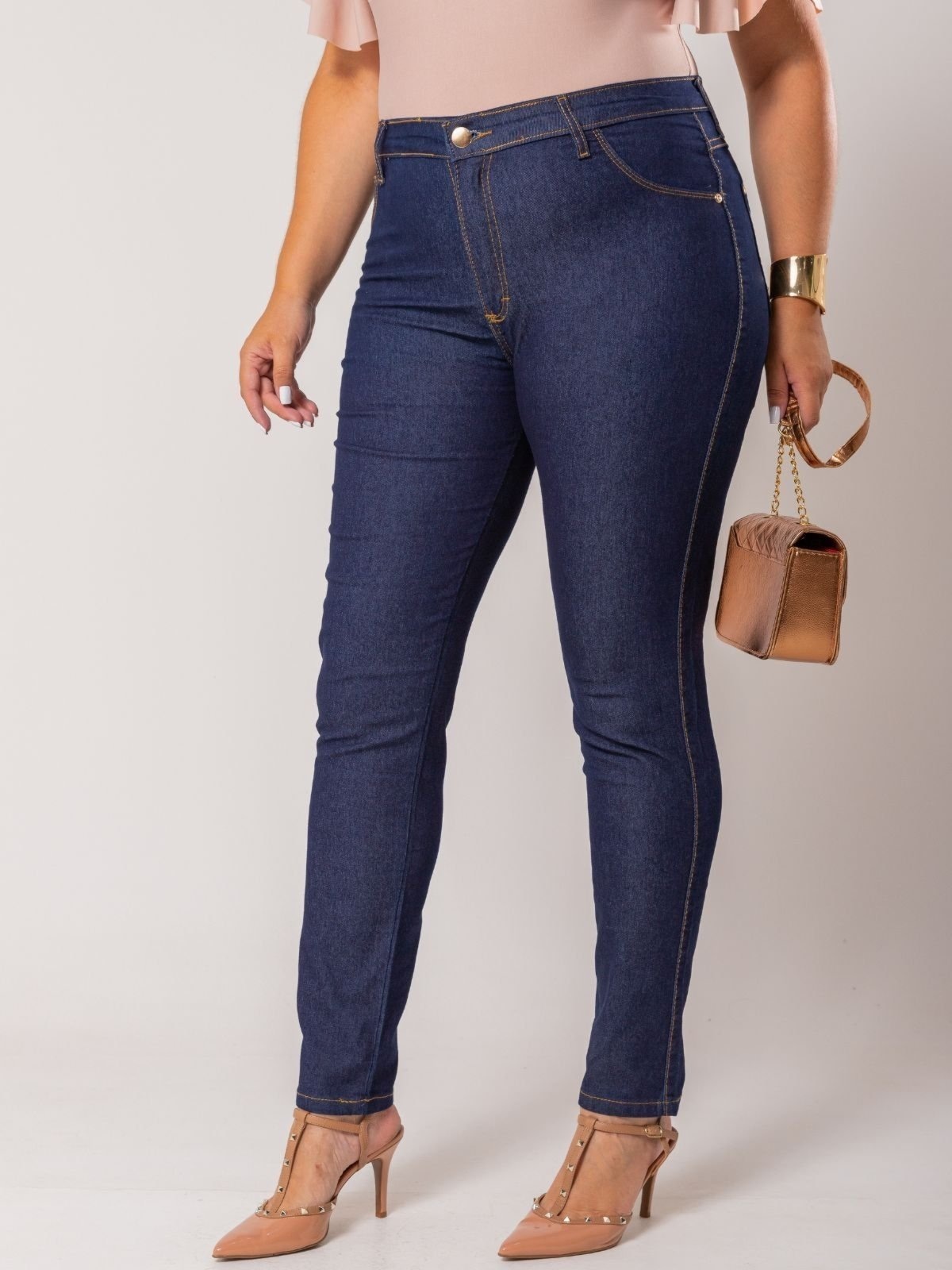 Imagem principal Calça Donna De Paula Skinny Carbono Plus Size Cintura Alta Com Elastano Donna de Paula azul