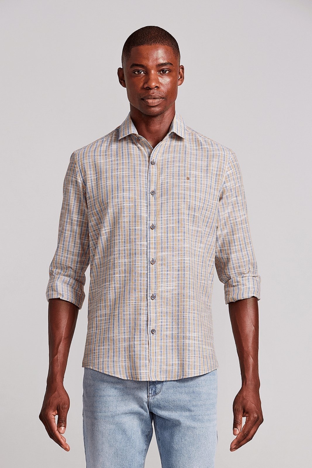 Imagem principal HIGHSTIL Camisa Slim Fit Listrada - Laranja/Azul HIGHSTIL laranja azul