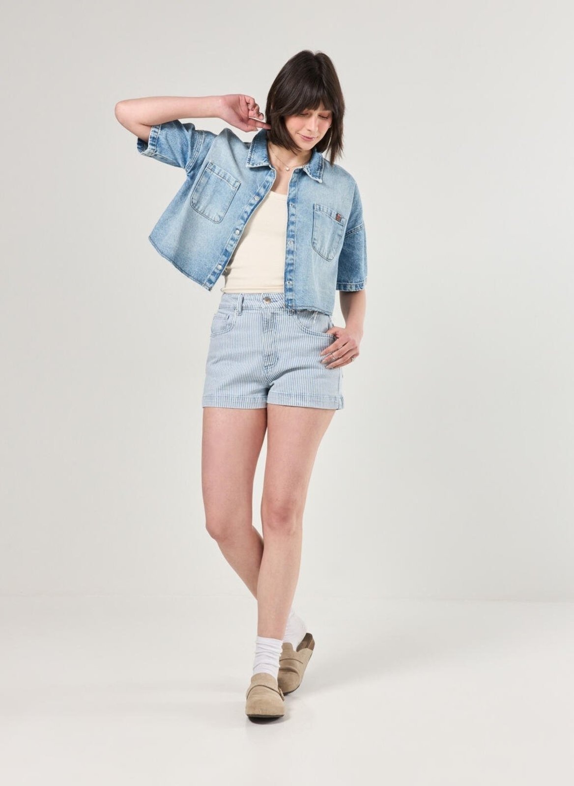 Imagem principal Short Mom Sarja Listrada Youcom estampado