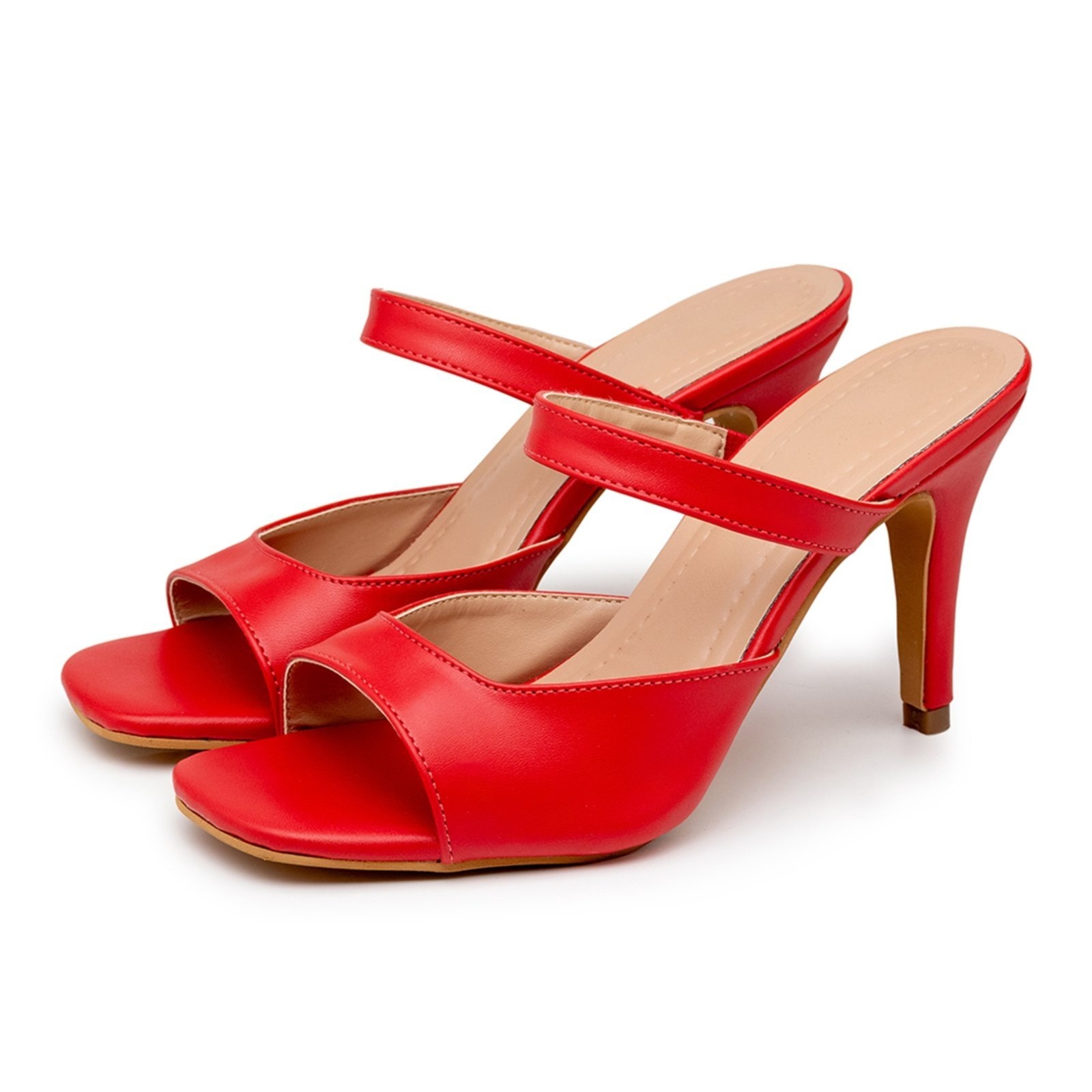 Imagem principal Sandalia Tamanco Feminina Salto Alto Fino 197013 Napa Flor da Pele vermelho