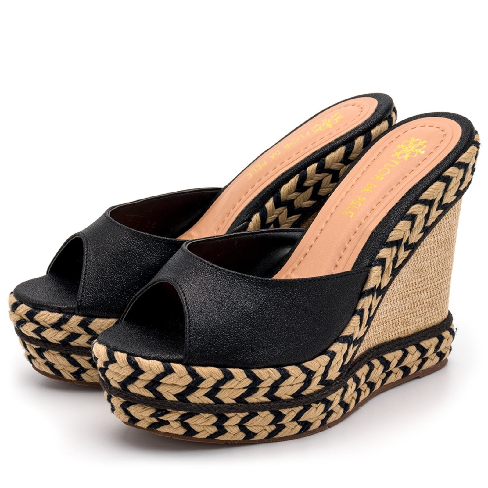 Imagem principal Sandalia Tamanco Feminino Anabela com Sisal Napa 4051 Lançamento Sete Sales preto