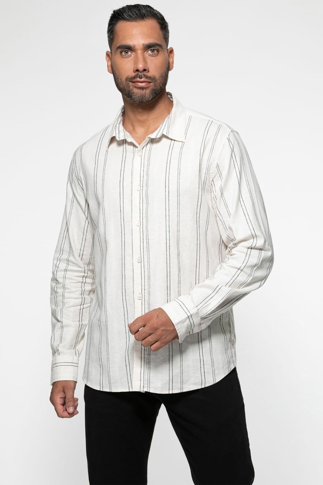 Imagem principal Camisa Guess Linho Eco Listrada Off White Guess off-white white