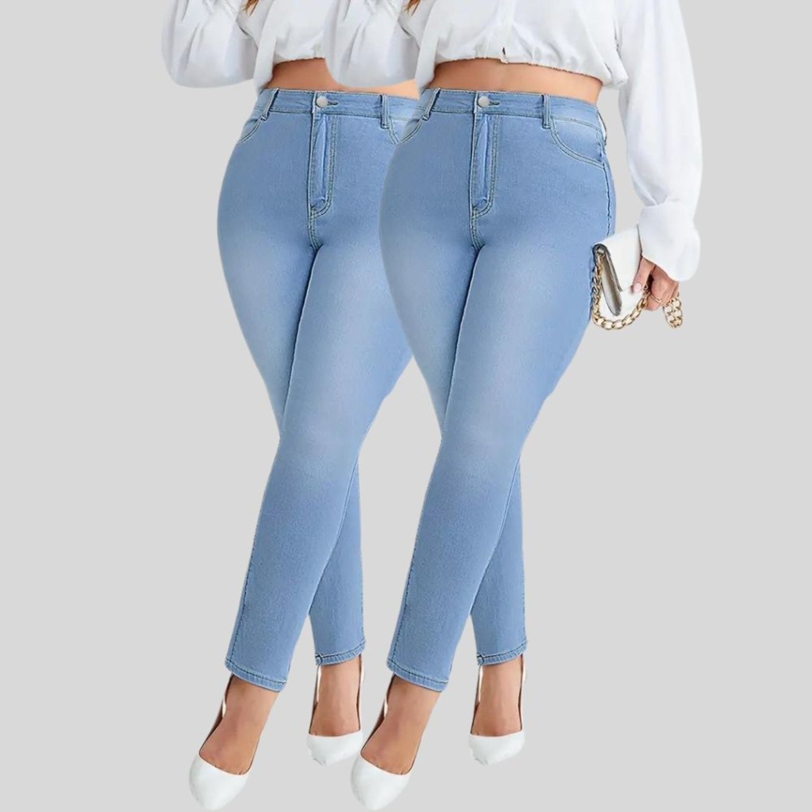 Imagem principal Kit 2 Calça Jeans Feminina Tex Jeans Plus Size Skinny com Elastano Cintura Alta Claro TEX JEANS azul
