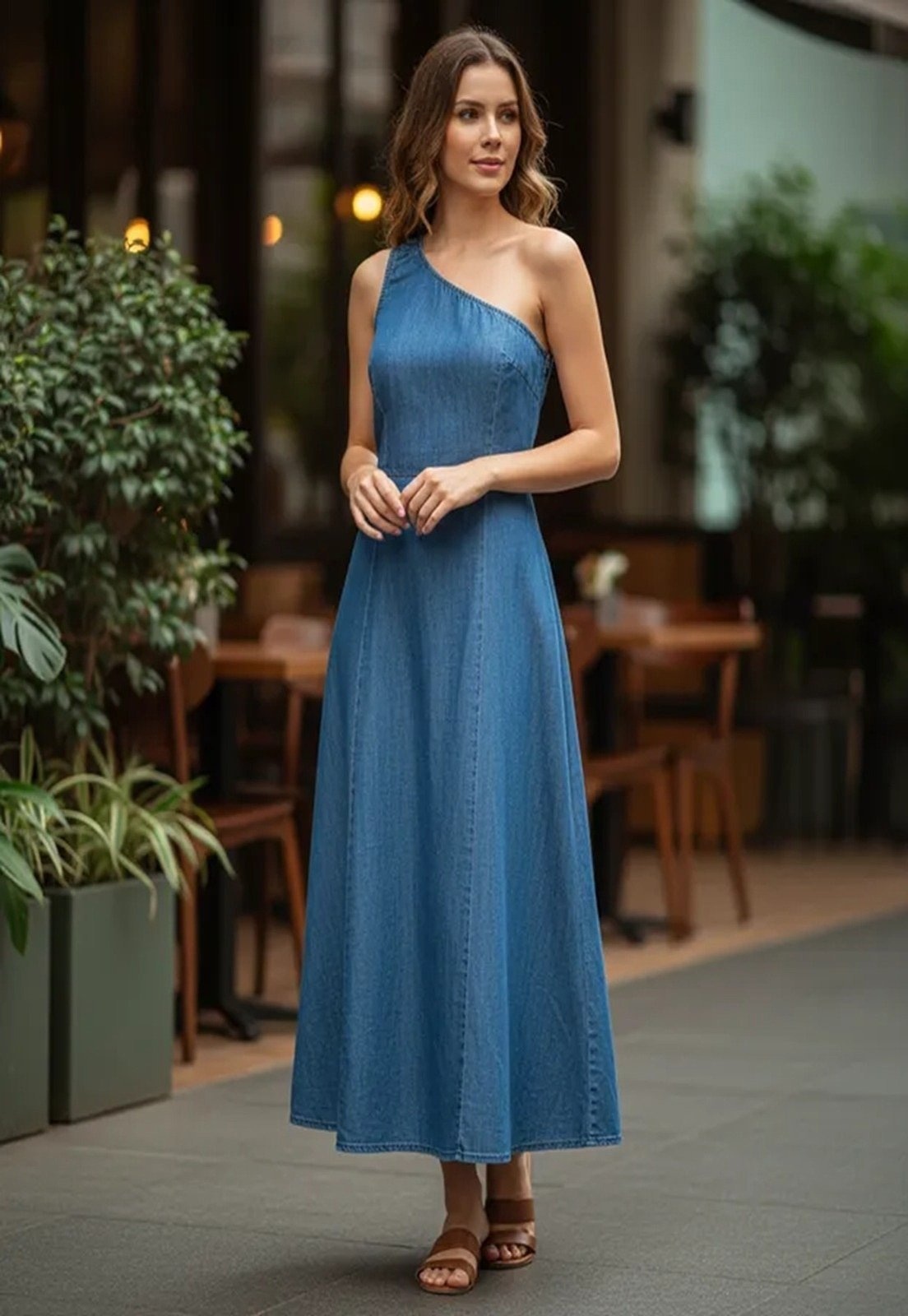 Imagem principal Vestido Jeans Amazonia Vital com one-shoulder Amazonia Vital azul