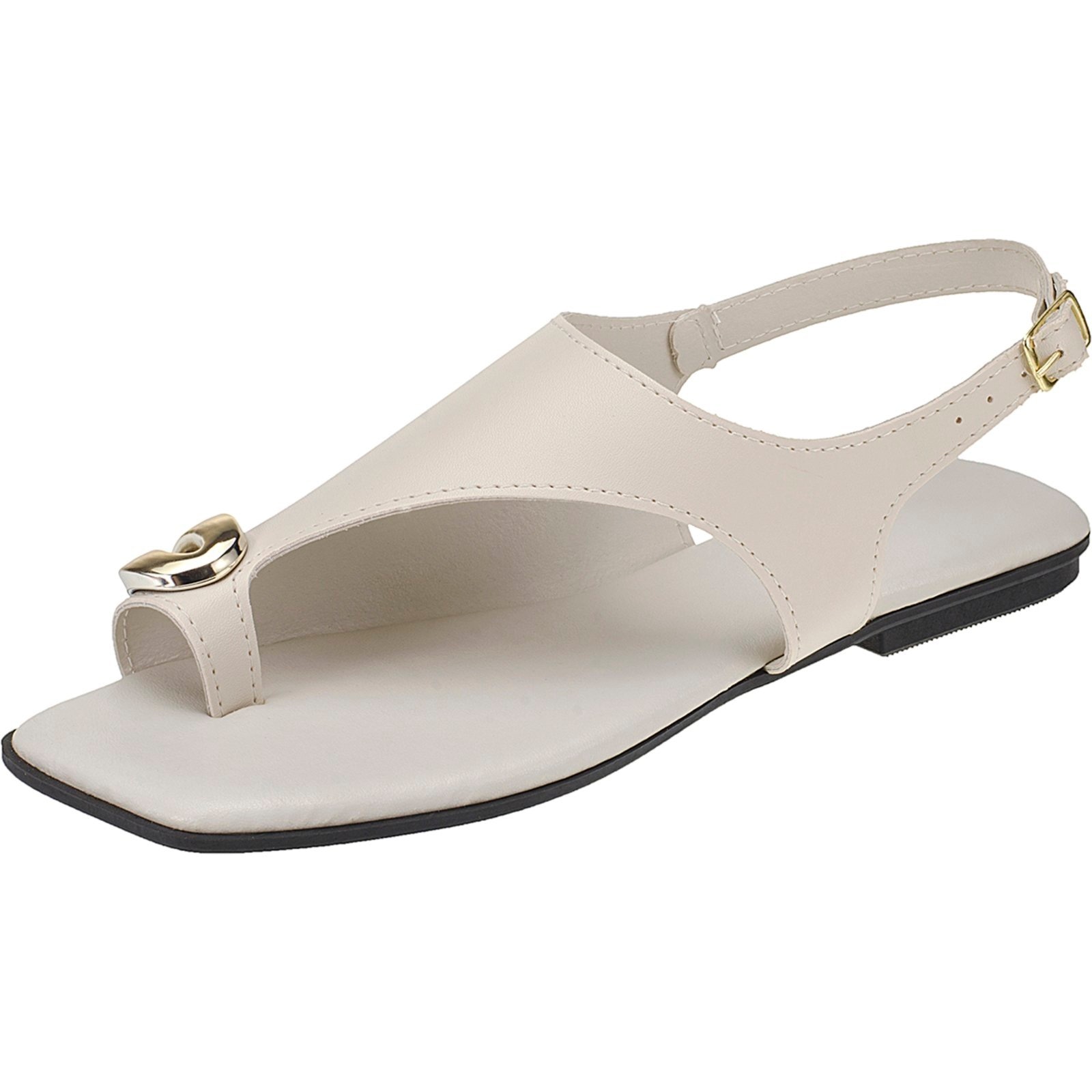 Imagem principal Sandália Feminina Rasteira com Detalhe Dourado Confortável e Elegante Off White CIA DOS PASSOS off-white white