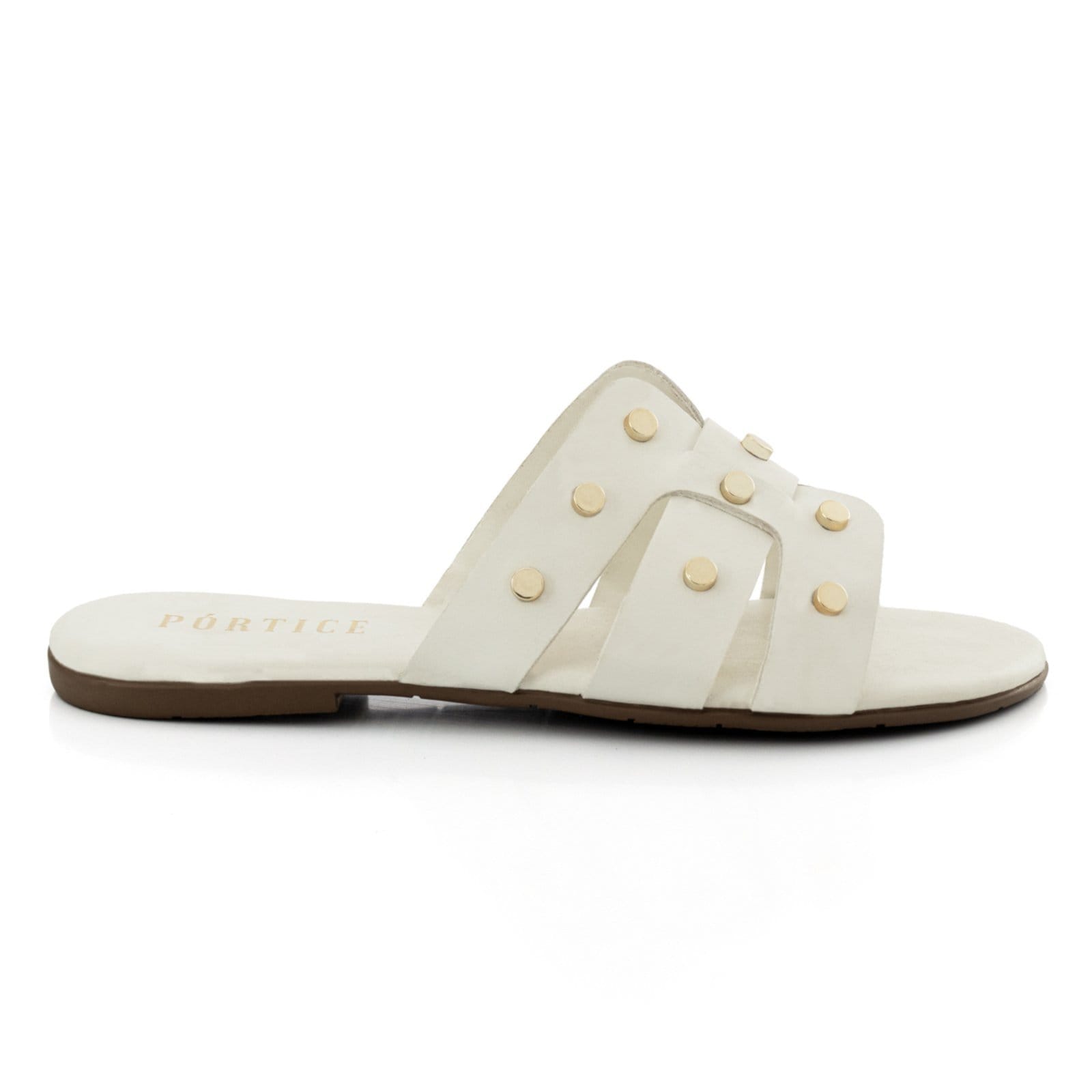 Sandália Feminina Rasteirinha Flatform Rasteira Flat Papete Enfeite Metalizado Off-white
