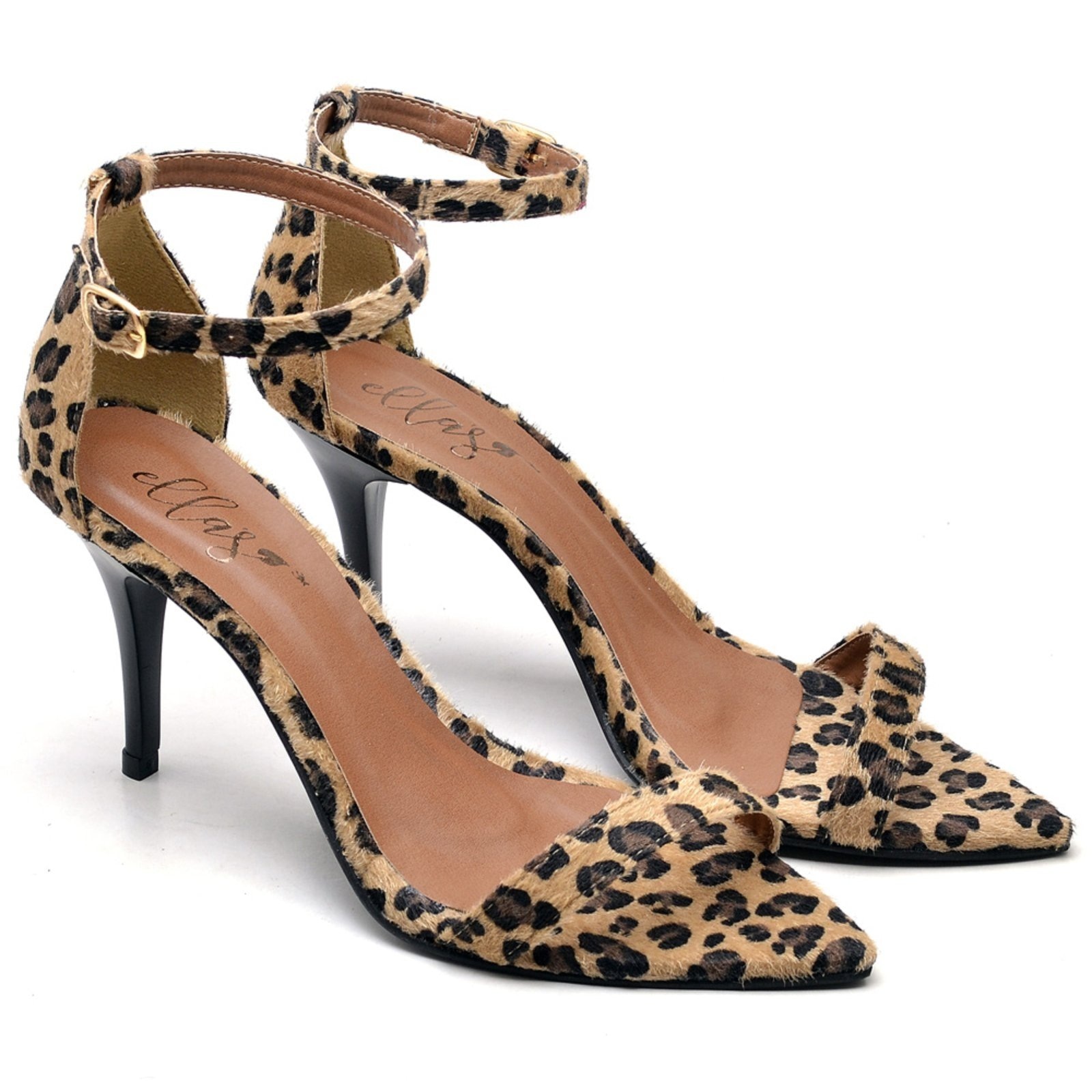 Imagem principal Sandália Bico Folha Salto Médio Tiras Finas Pelo Ella's ZAFREM onça