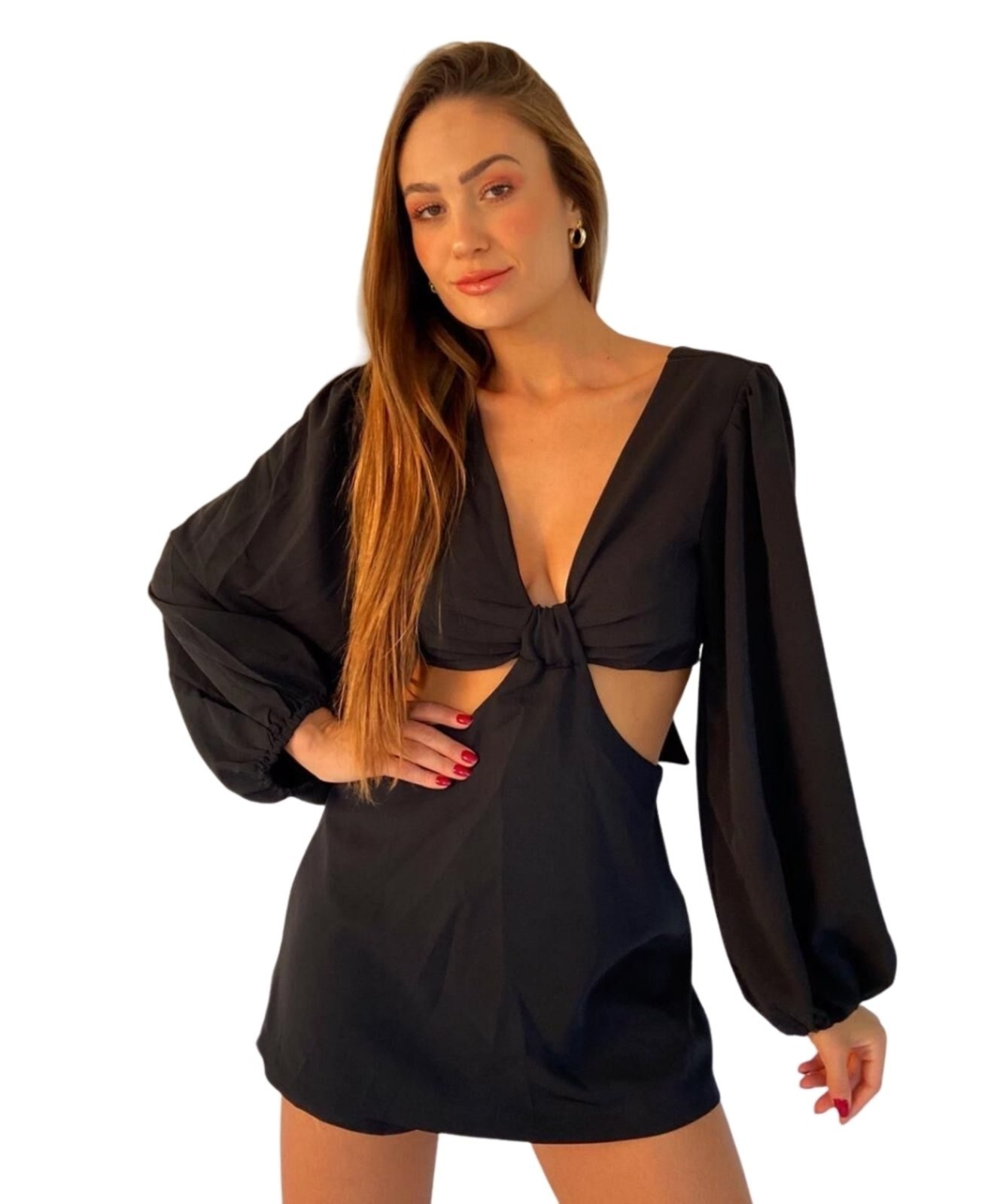 Imagem principal Macaquinho Viscose Amarração Recortes Cia do Vestido preto