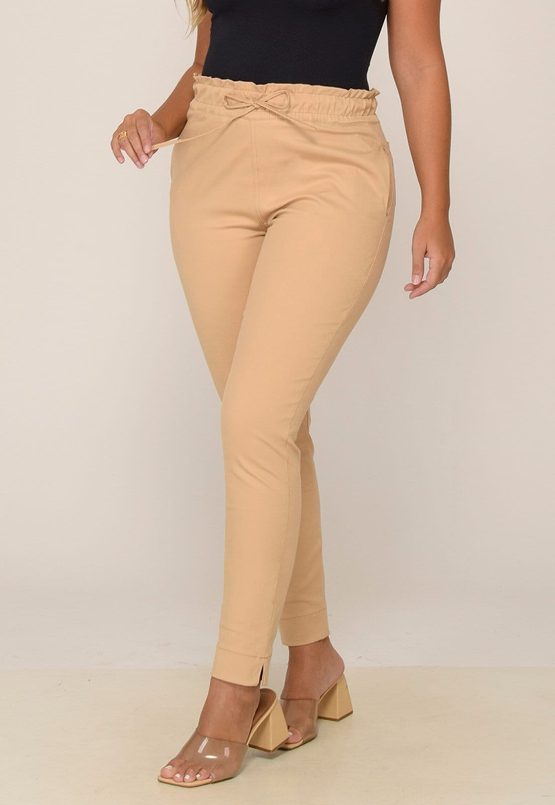 Calça Feminina em Sarja Elastano Cintura Alta Cós Elastico 7937