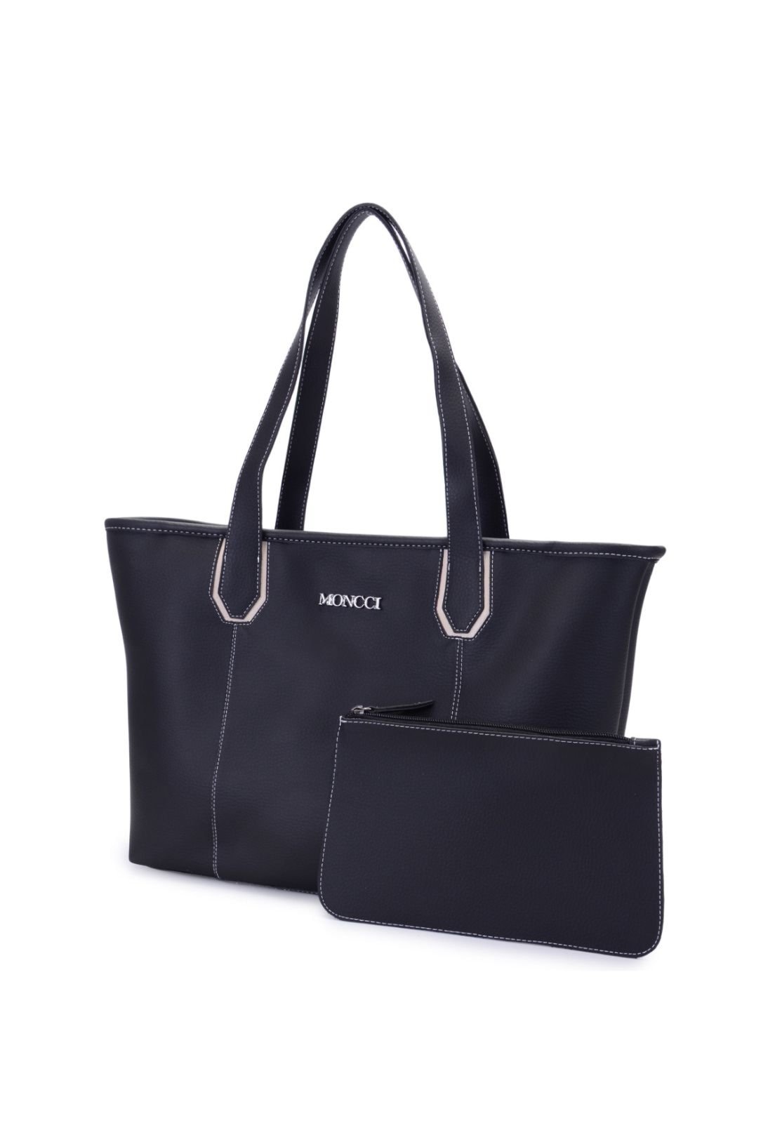 Imagem principal bolsa shopper grande feminina para faculdade notebook elegancia berlim Moncci com marfim MONCCI preto