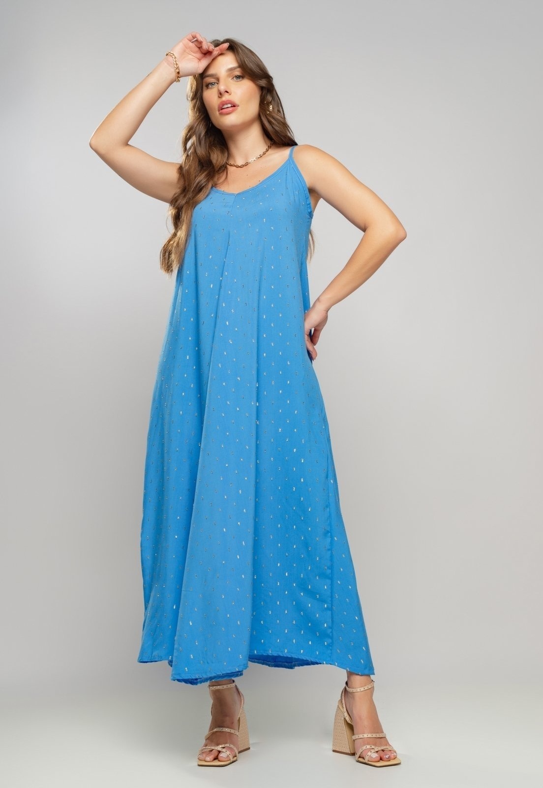 Imagem principal Vestido Midi Viscose Com Lurex Com Amarração Salvatore Fashion Salvatore Fashion azul