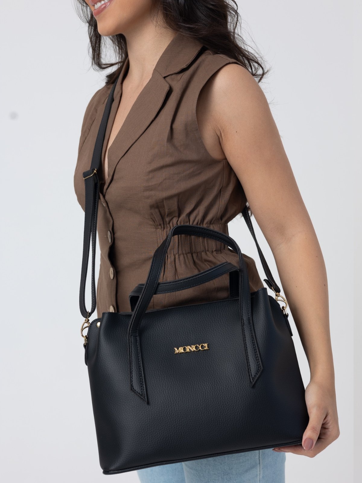 Imagem principal Bolsa Moncci Média Alça transversal e alça de mão Preta MONCCI preto