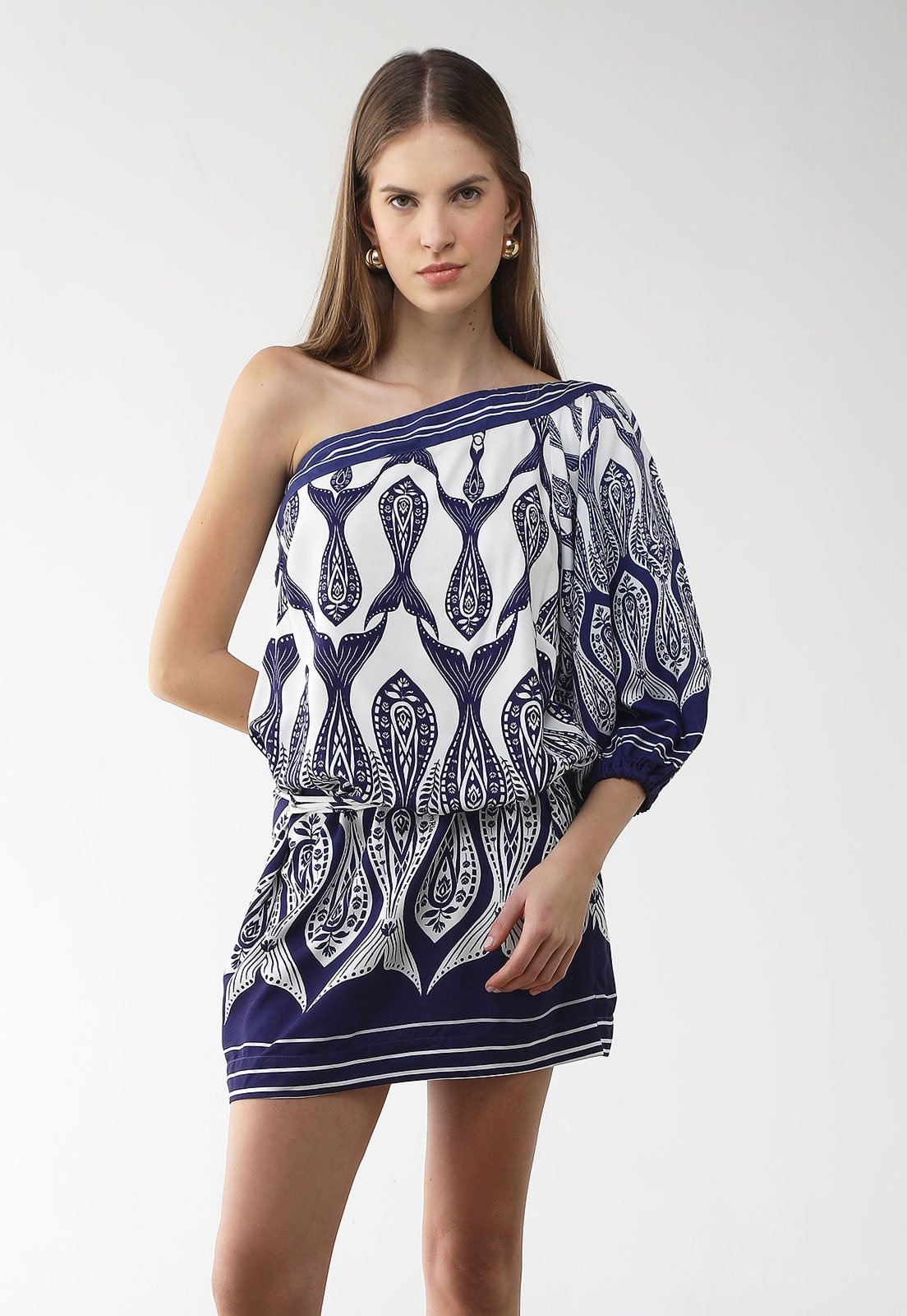 Imagem principal Vestido Feminino FARM Ombro Só Manga Bufante Estampado FARM branco