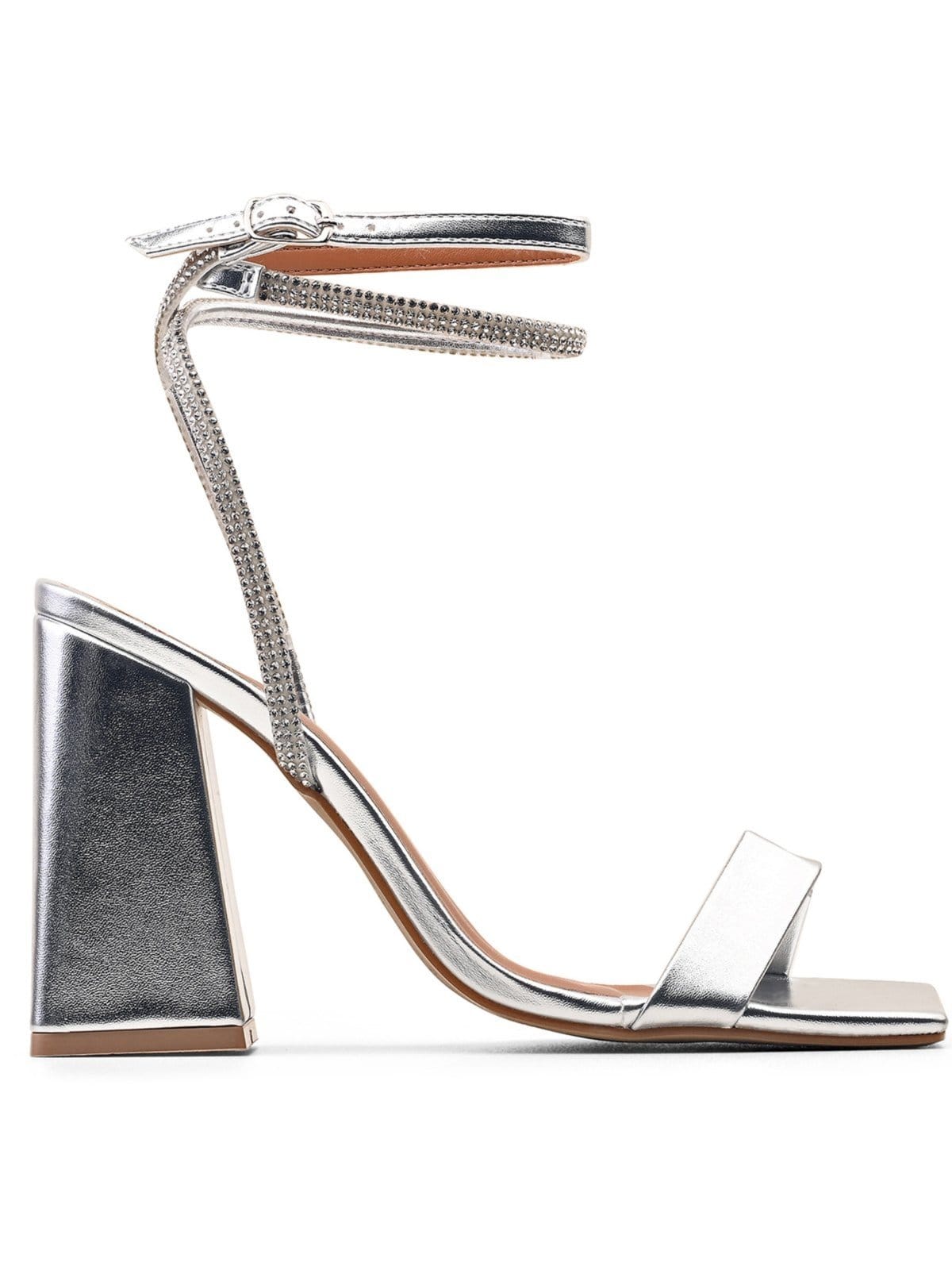 Sandália Feminina Salook Salto Bloco Grosso Tiras Brilhantes