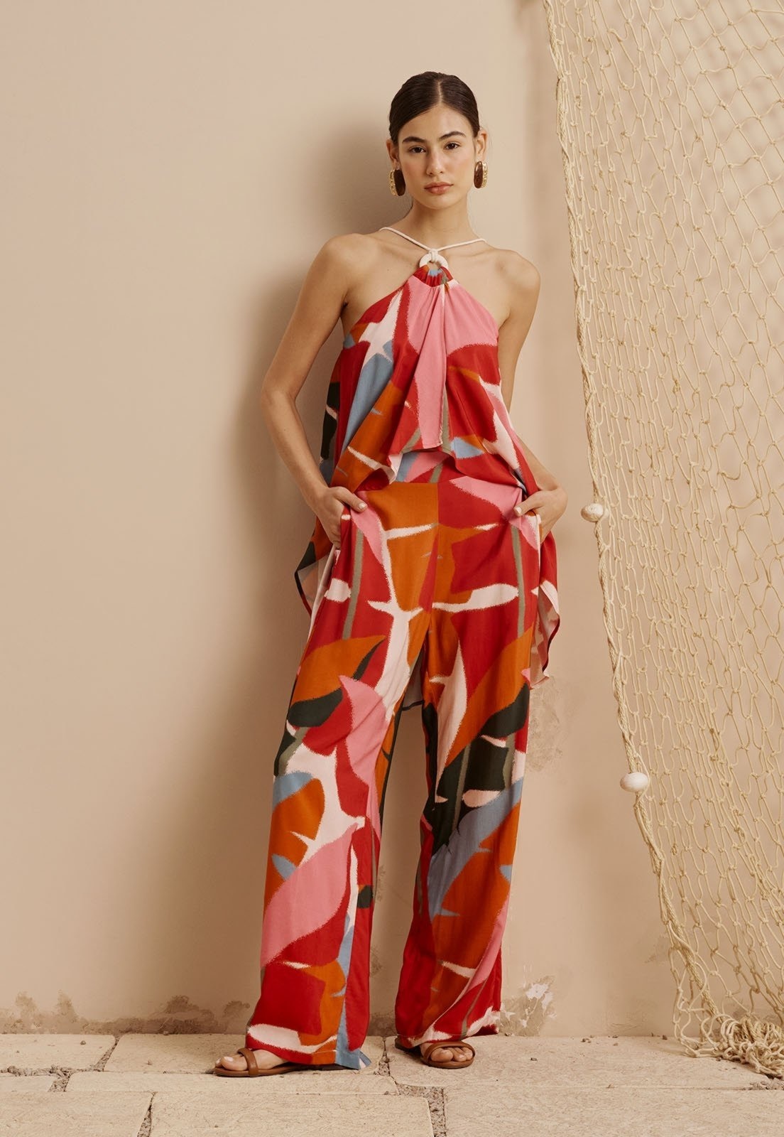 Imagem principal Calça Pantalona Regular Estampada Igapo CaCay rosa