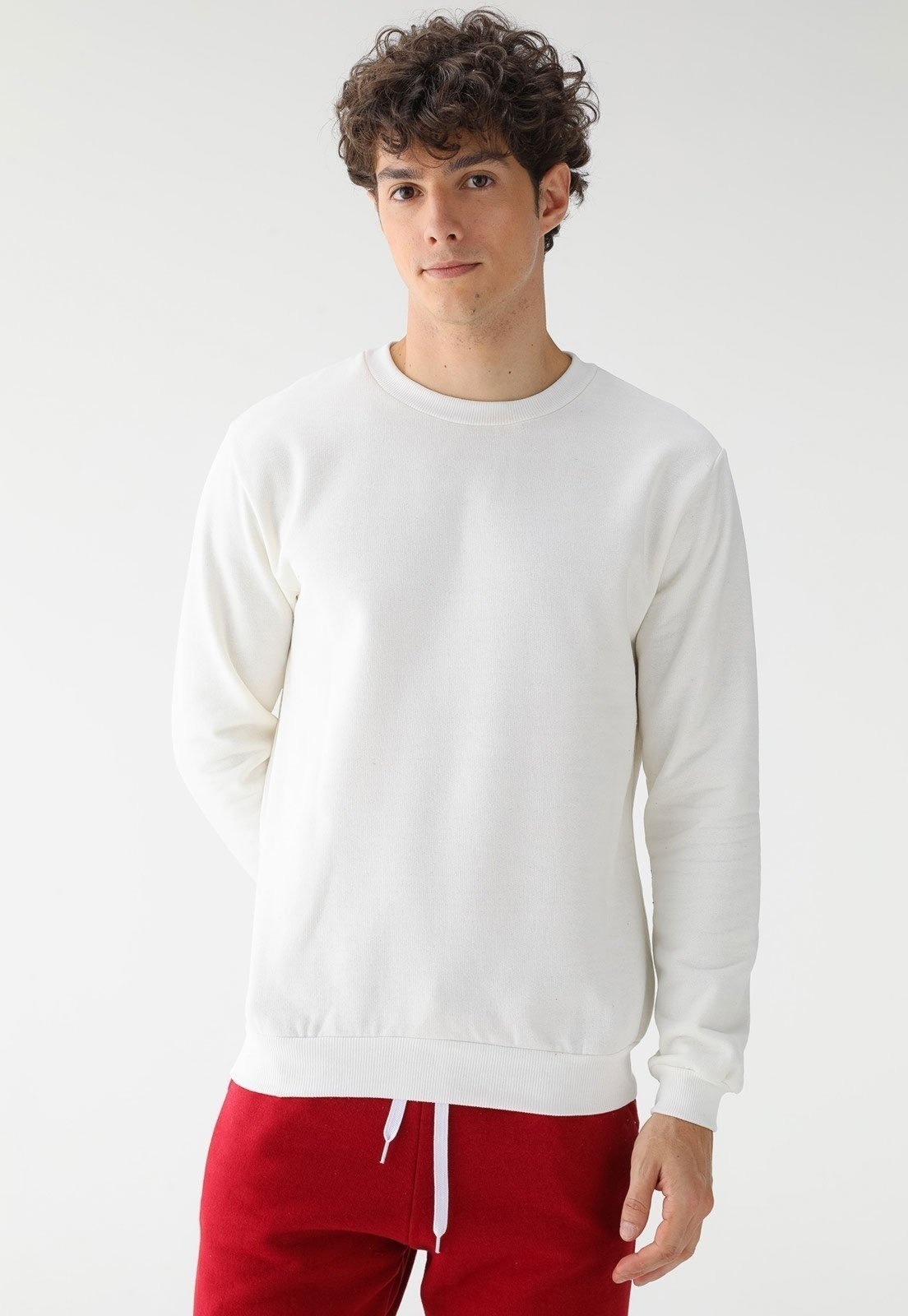 Imagem principal Blusa de Frio Moletom Flanelado Benellys Liso Gola Redonda Off White Benellys branco white