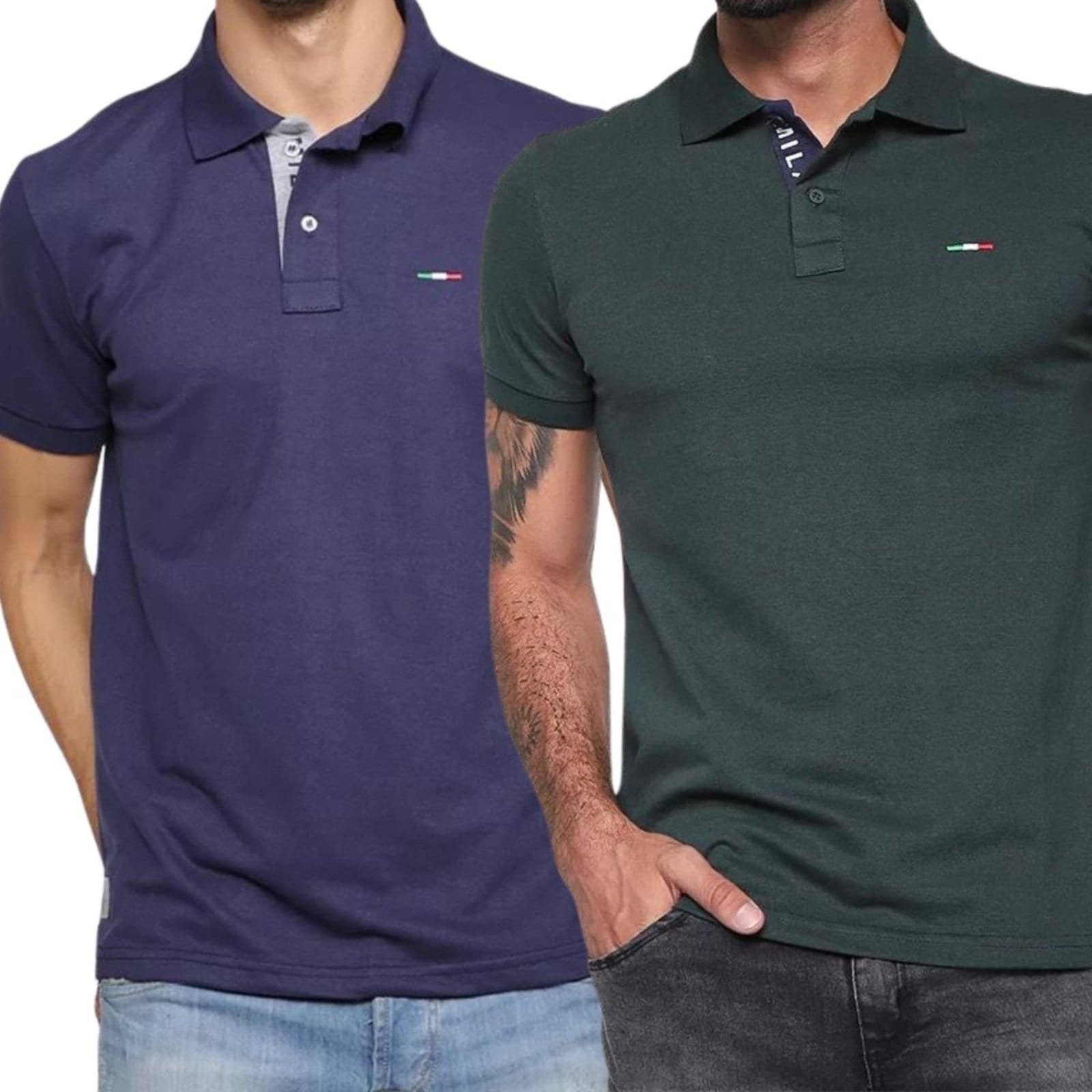 Kit 2 Polos Masculina Básicas FMF Piquet no Estilo Tommy Bordado Itália Marinho