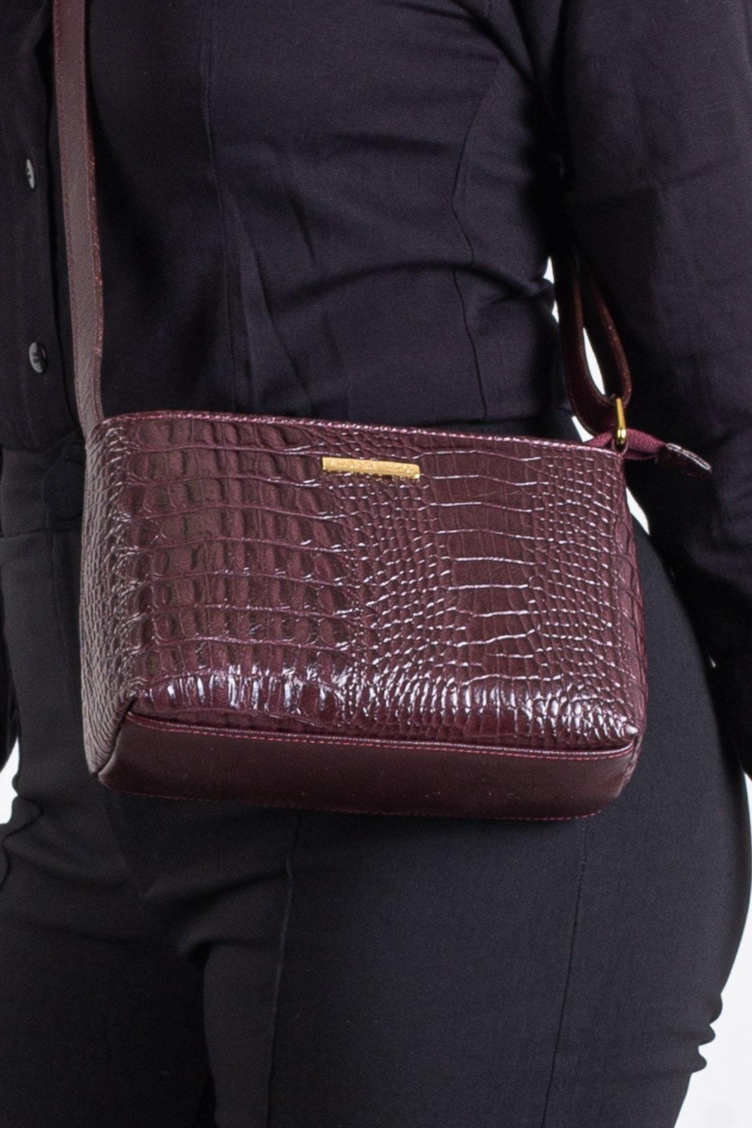 Imagem principal Bolsa pequena transversal de couro croco Iris - Marsala Andrea Vinci vermelho