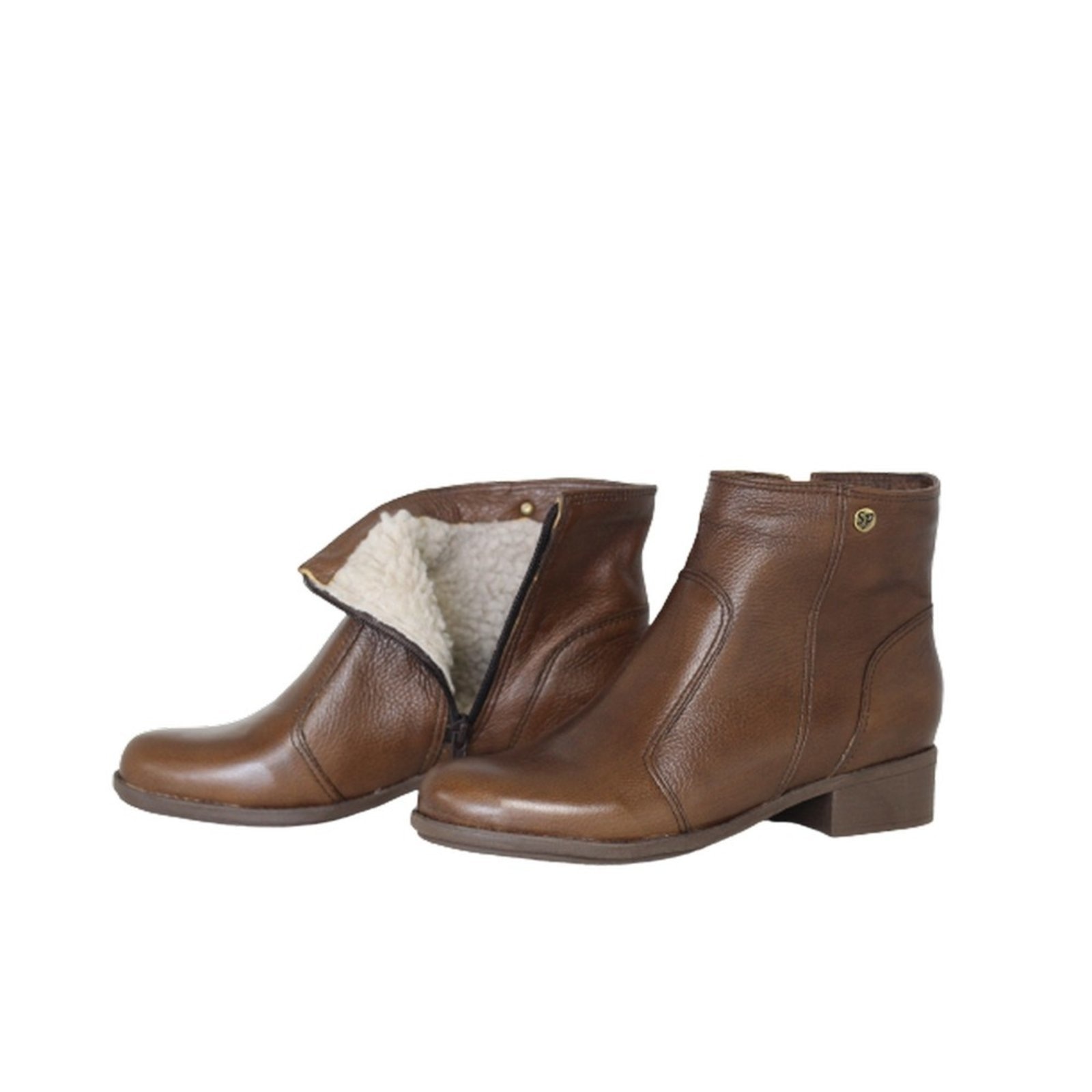 Imagem principal Bota Cano Curto Lã Sintética Couro Salto 1,5 CM Camel Spinelli caramelo