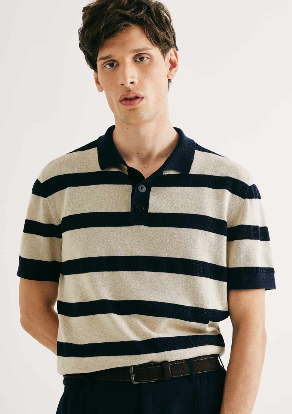 Polo Masculina Manga Curta Em Tricô Texturizado