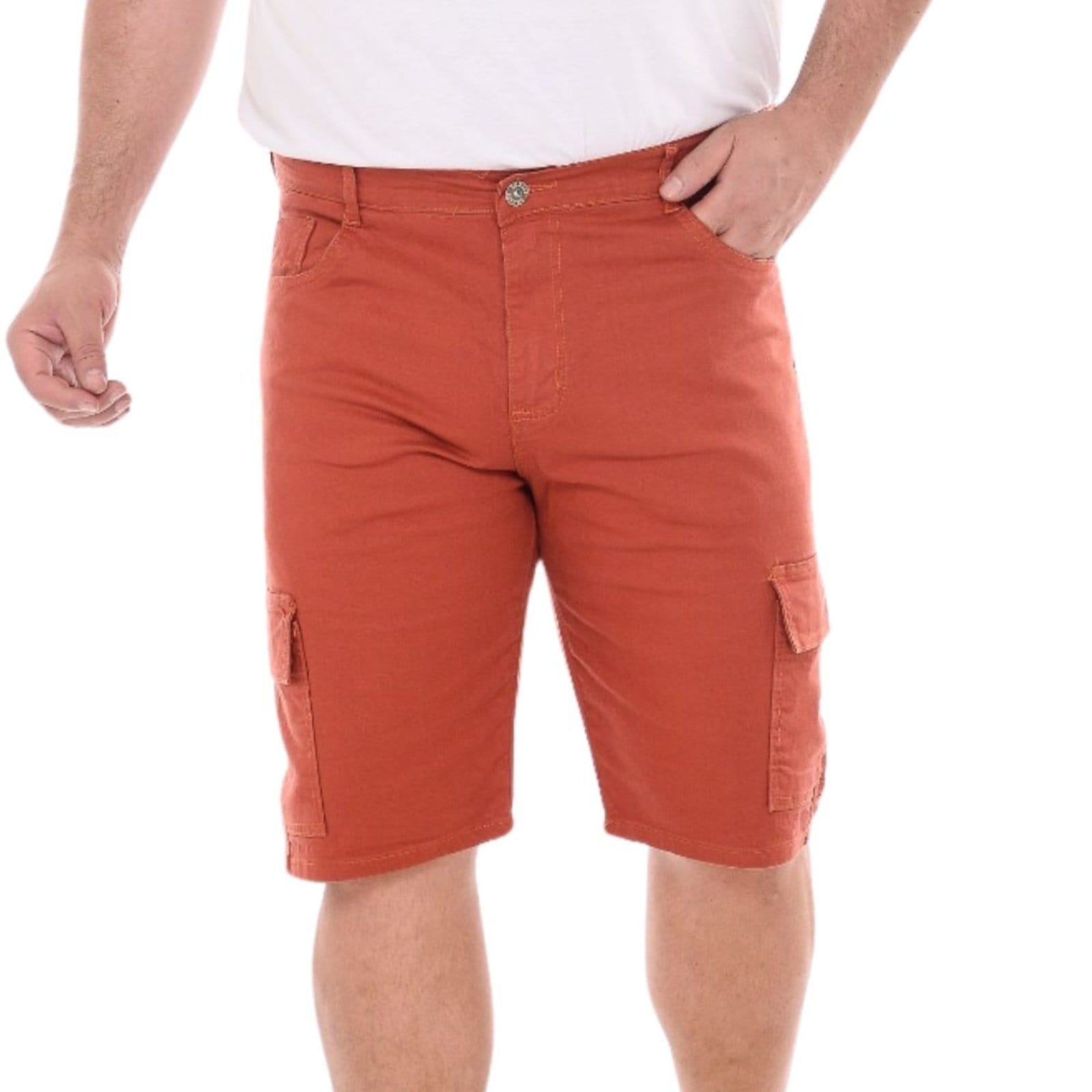 Bermuda Cargo Masculina Alleppo Jeans Collor Jamaica Ferrugem Plus Size